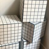 Side table cube gigi tile mosaic white joint black sofa end