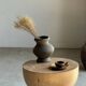 Side table or stool with a semi-spherical top in beige mango wood H50 D45
