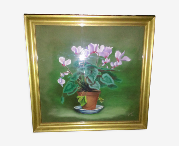 Tableau florale cyclamens signé Bergère 86