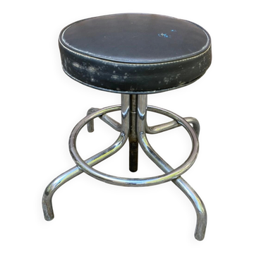 Tabouret bas pivotant vintage en acier chromé 1970