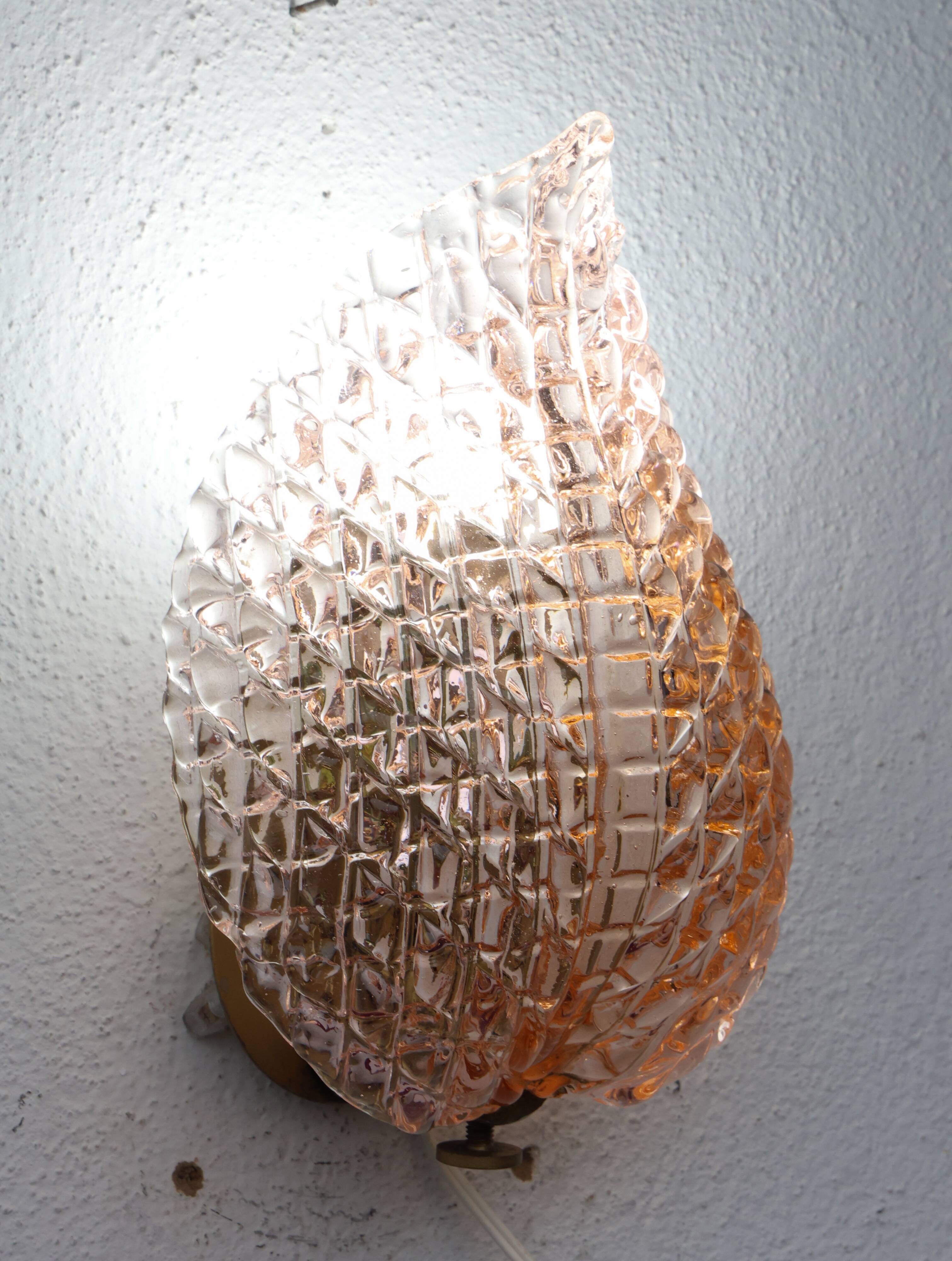 Rare applique murale en verre de Murano Pink Jewel par Barovier e Toso, années 1950.