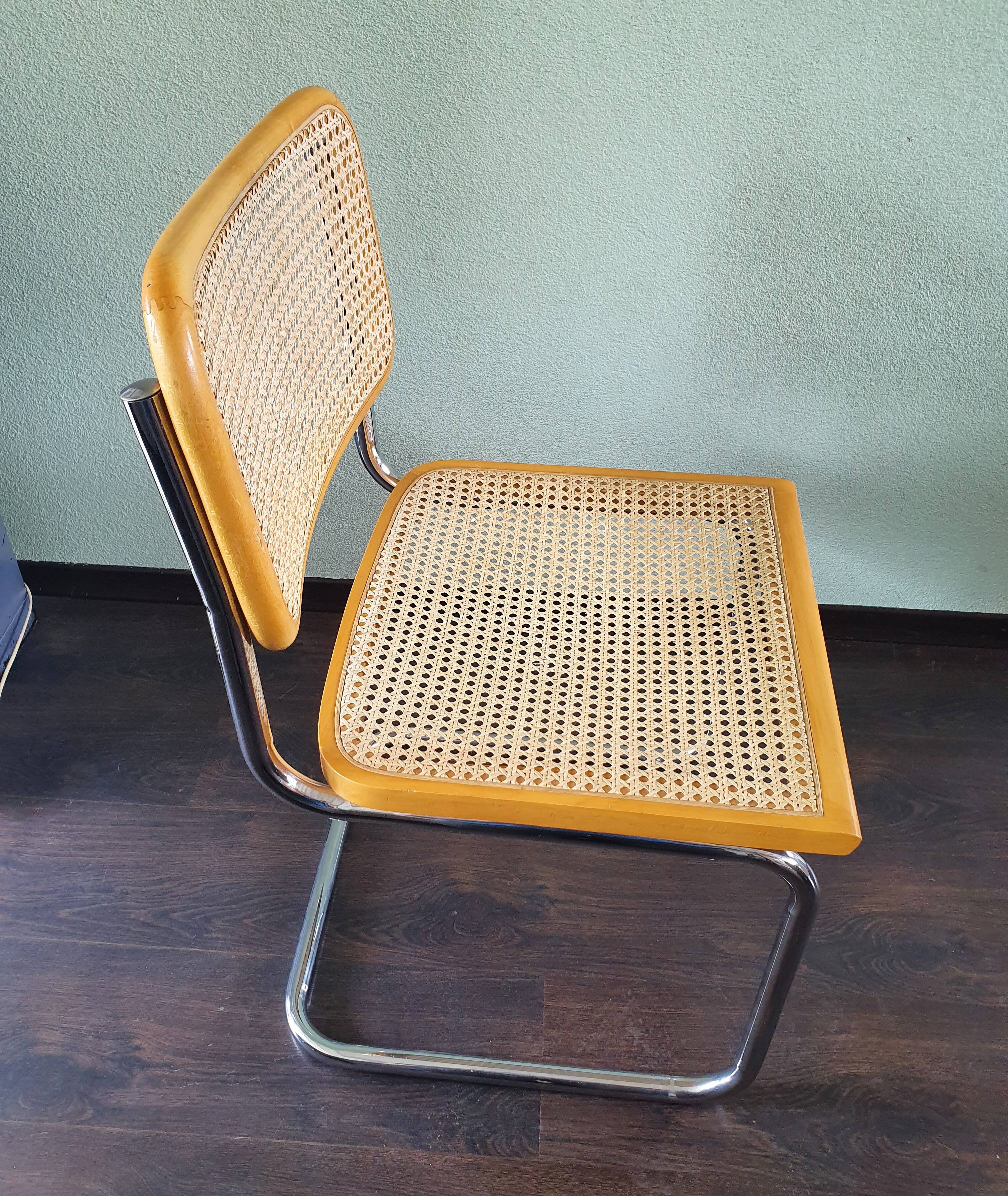 Marcel Breuer tubular frame chair with rattan seating, 70