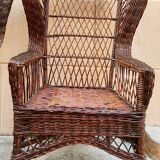 Duo of rattan wing chairs