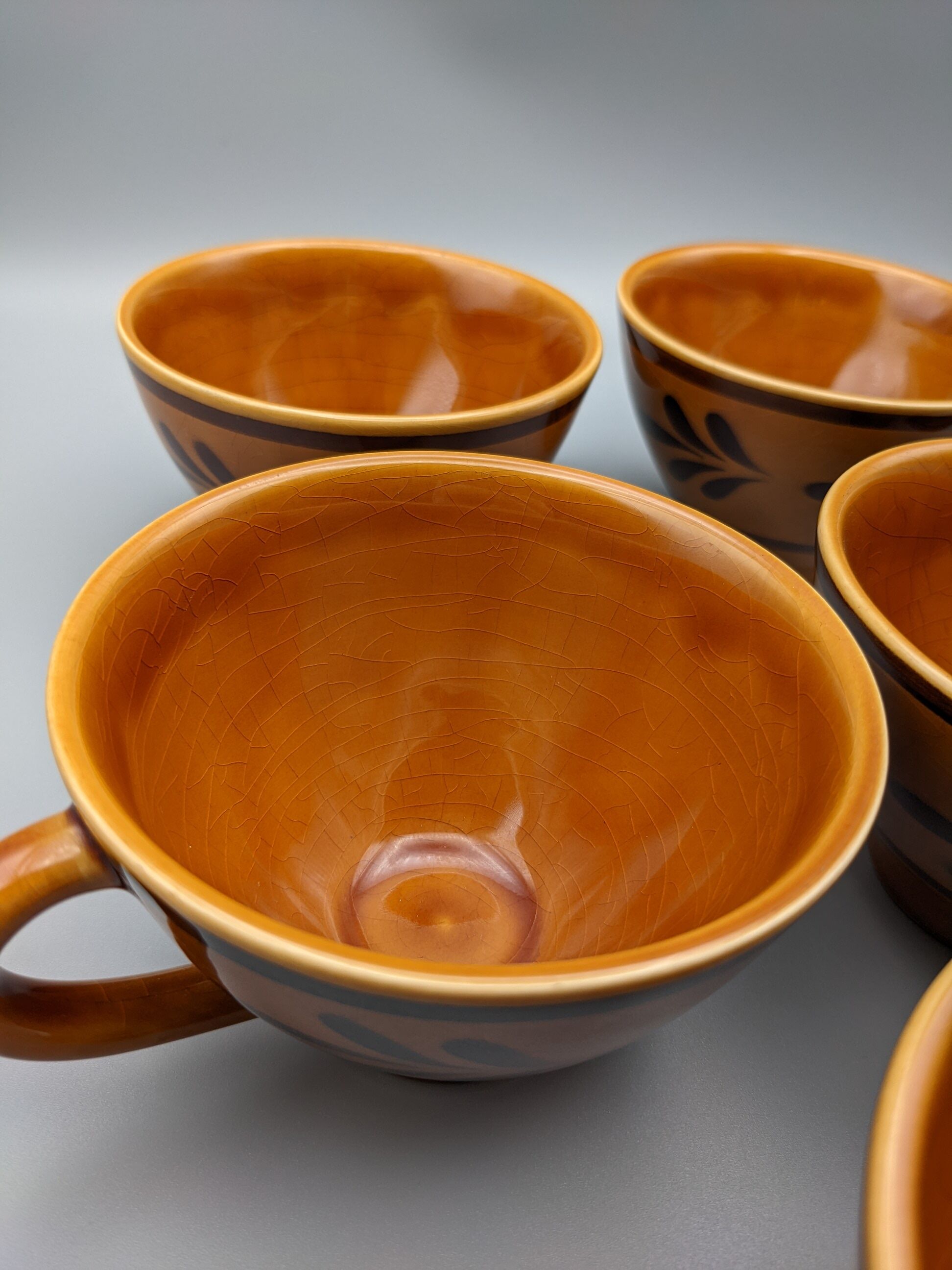 Set of 5 cups or cracked ceramic cider bowl argoat gourin bretagne