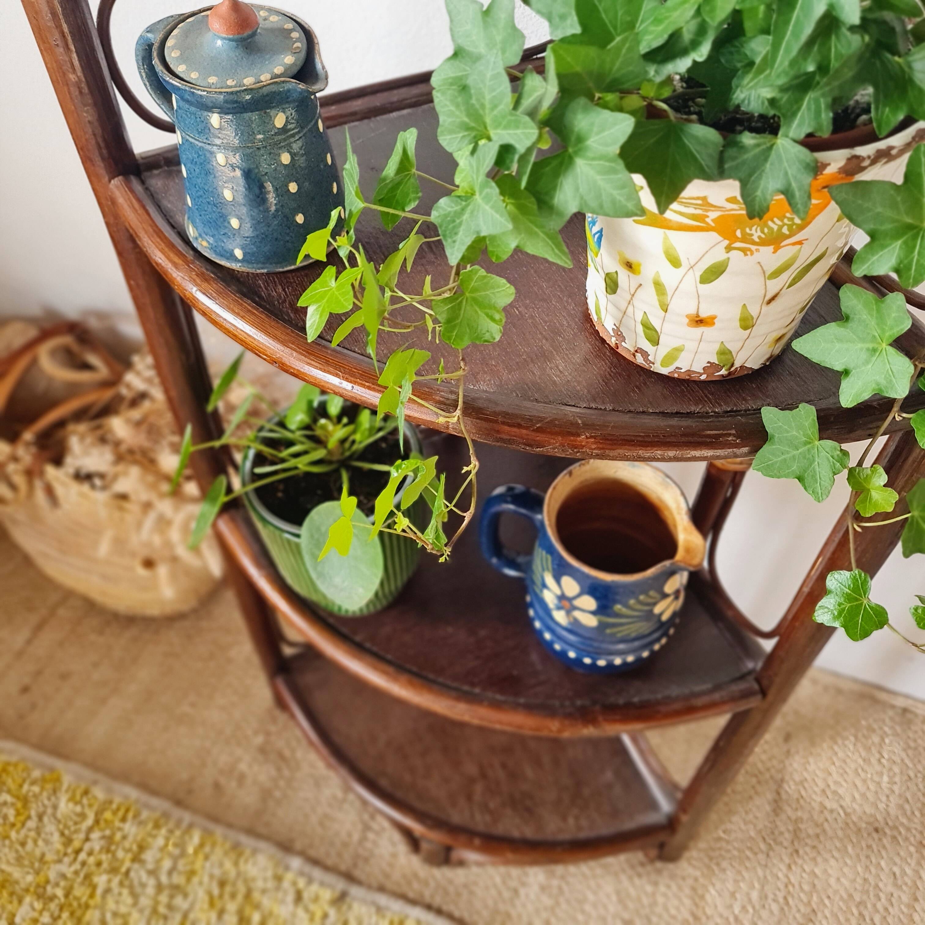 Vintage rattan corner shelf