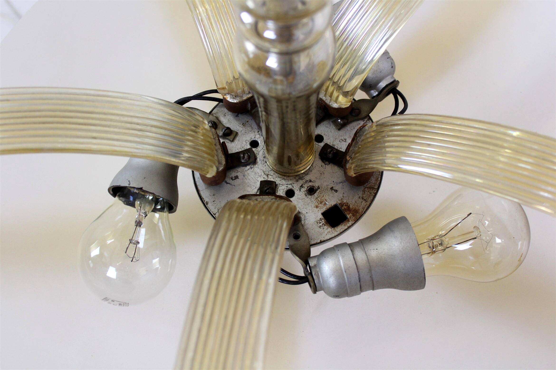 Tall art deco curved glass ceiling light from esc zukov, 1940s