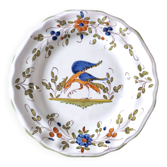 Moustiers earthenware decorative plate with bird