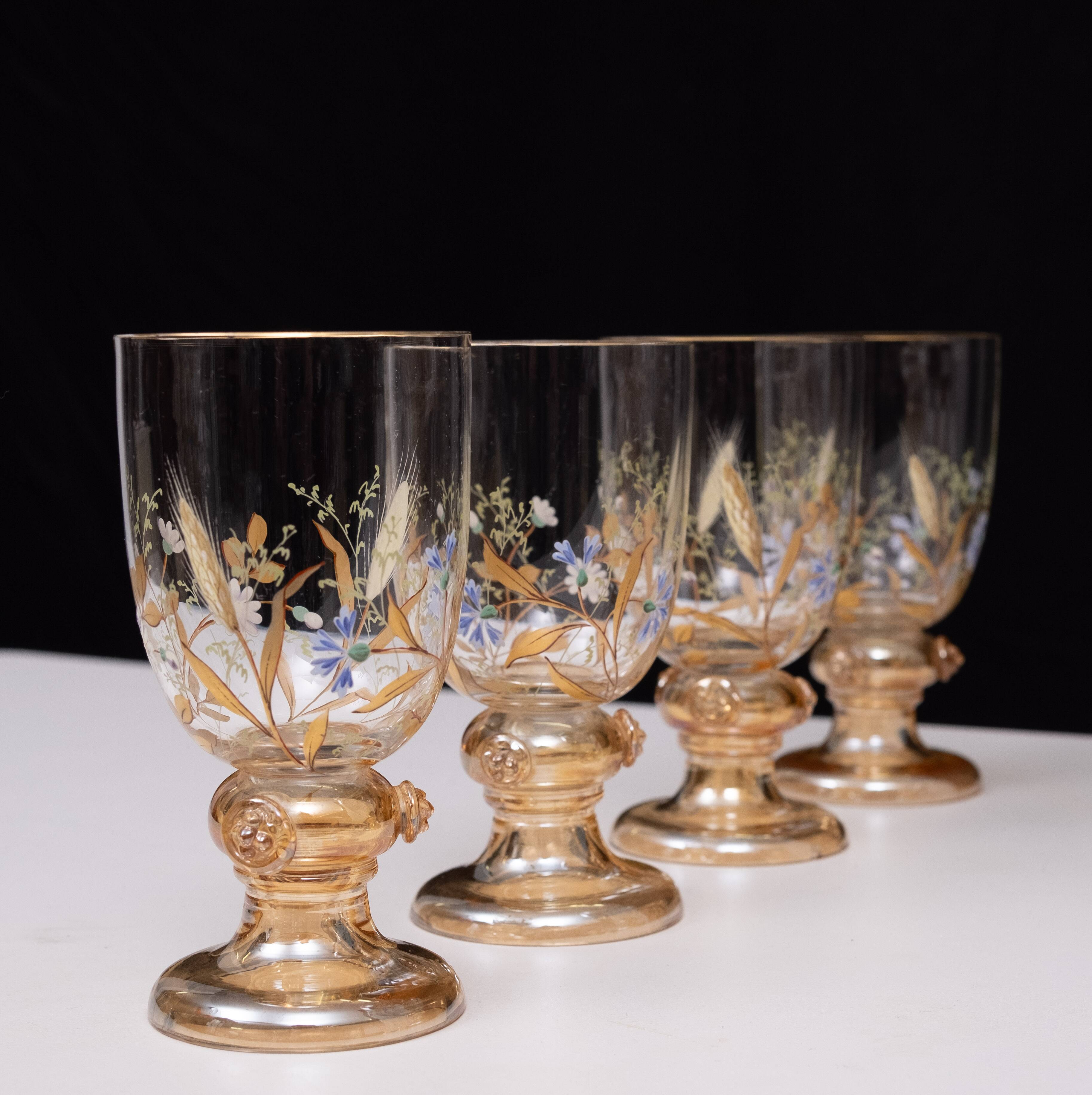 Stunning Antique Enameled Glass serving set for fruit, dessert or punch. 1880