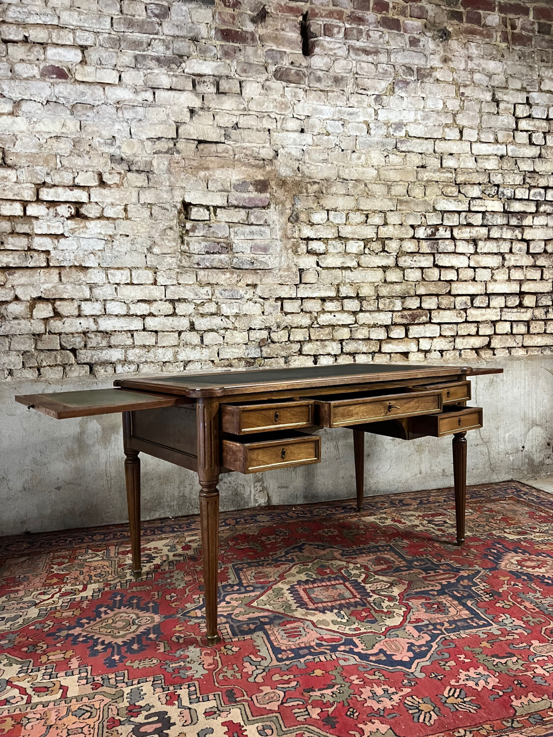 Flat mahogany desk Louis XVI XIX style Century
