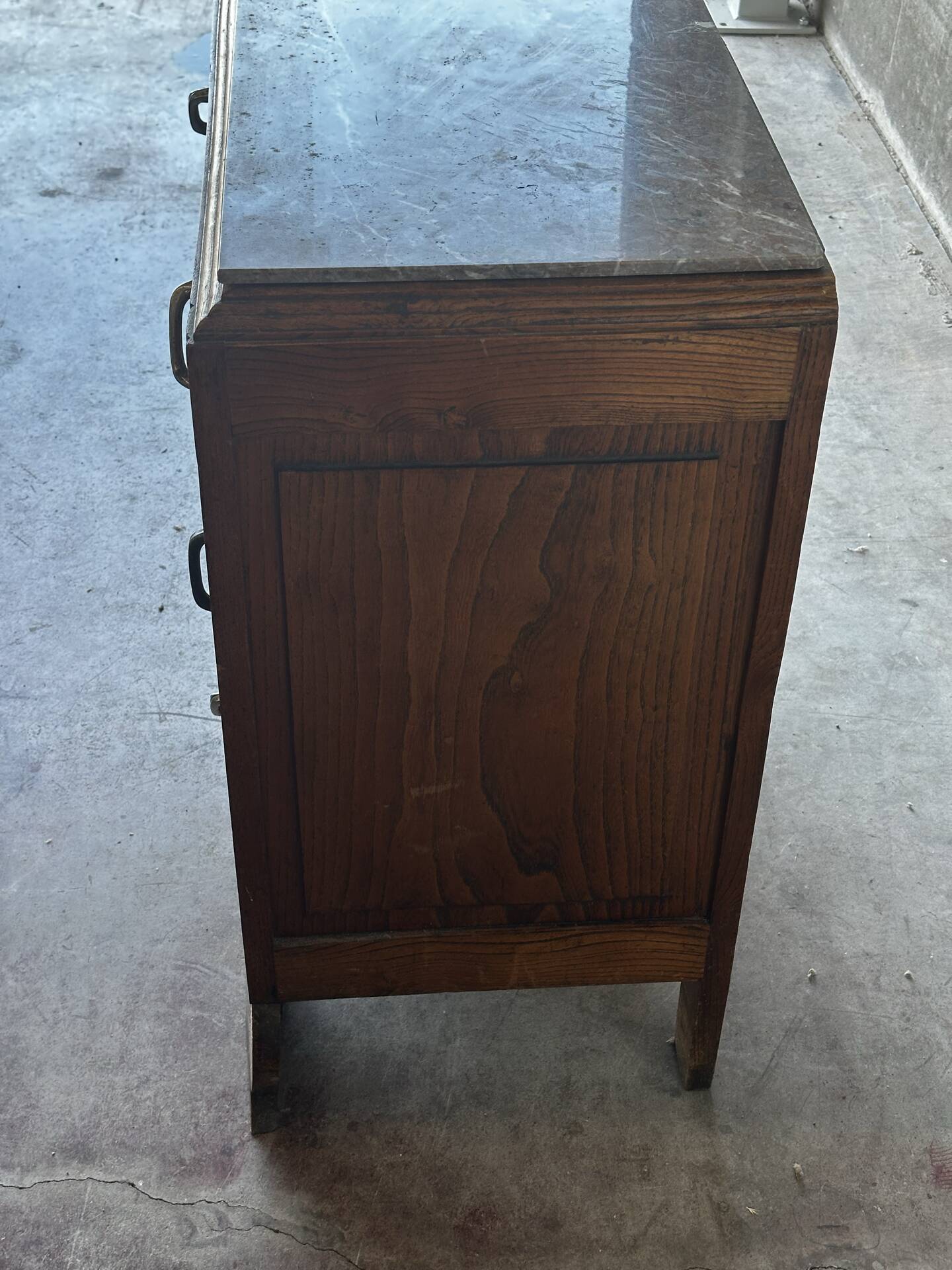 Compact Art Deco commode from the 1930s, carved wood and marble.