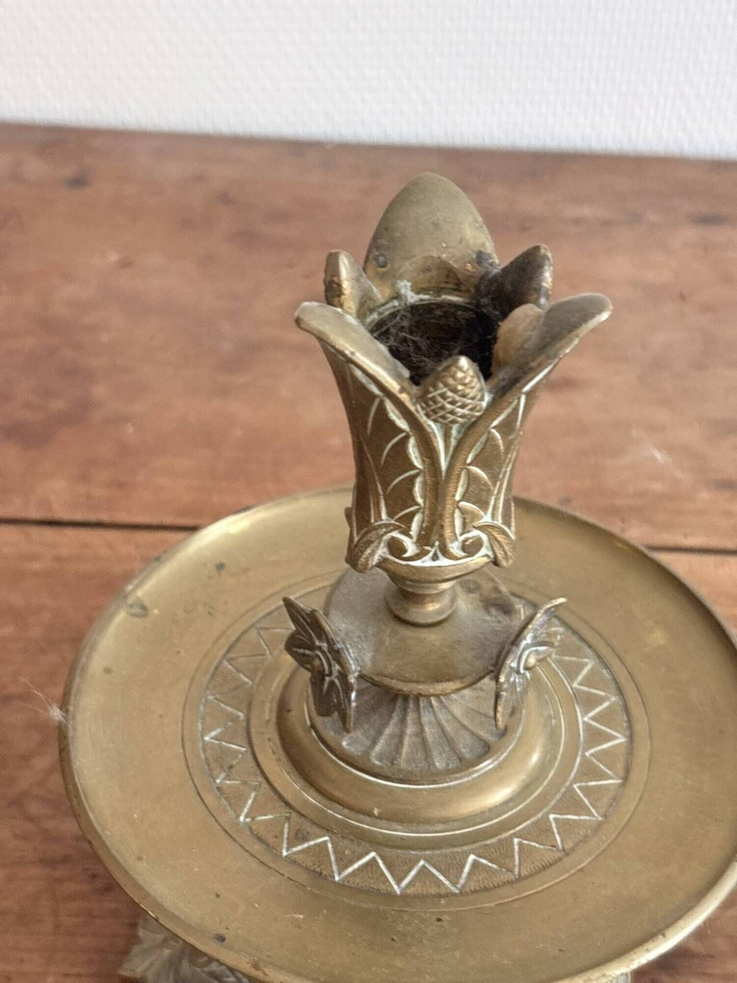 Bronze Carved Floral Lotus Flower Table Candle Holder Neo-Gothic Art Nouveau