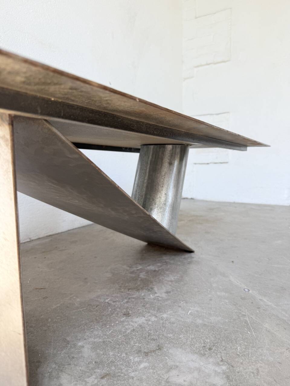 Handcrafted metal coffee table from the 1970s