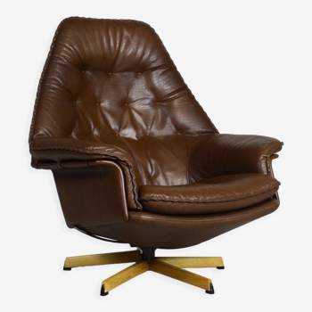 Danish lounge swivel chair in brown leather by Madsen & Schubell