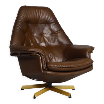 Danish lounge swivel chair in brown leather by Madsen & Schubell