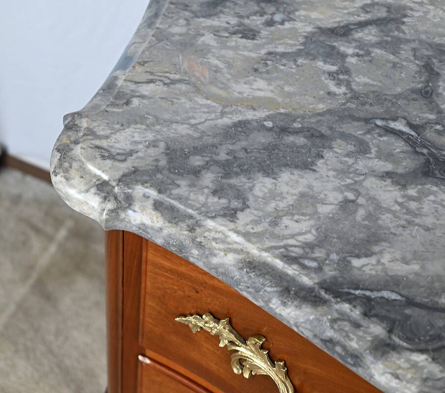 Sauteuse chest of drawers in solid mahogany, Louis XV style – Late 19th century