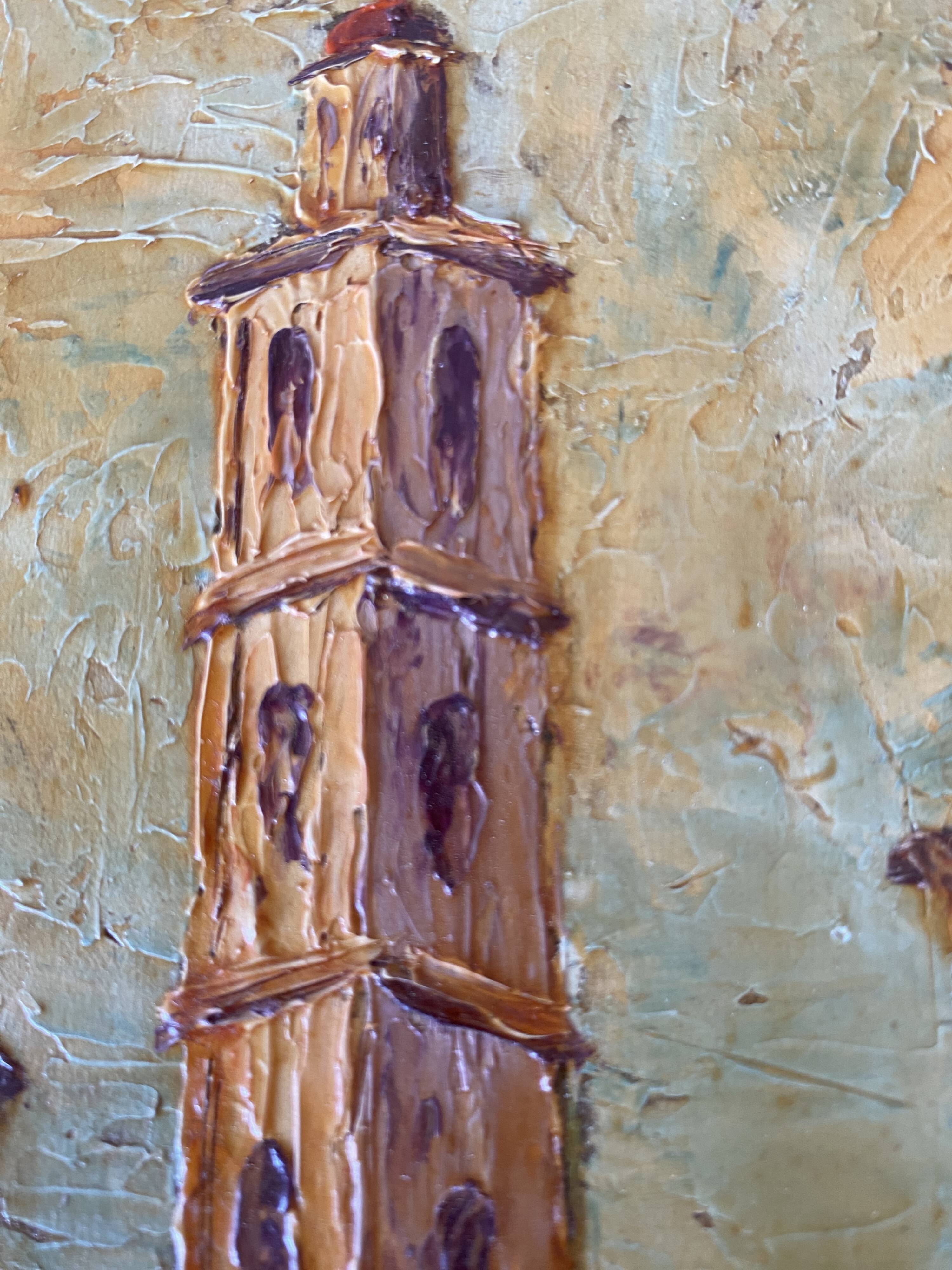 Orientalist oil, wooden and glass frame