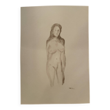 Tableau signé aquarelle monochrome sépia portrait féminin «  dans les yeux »
