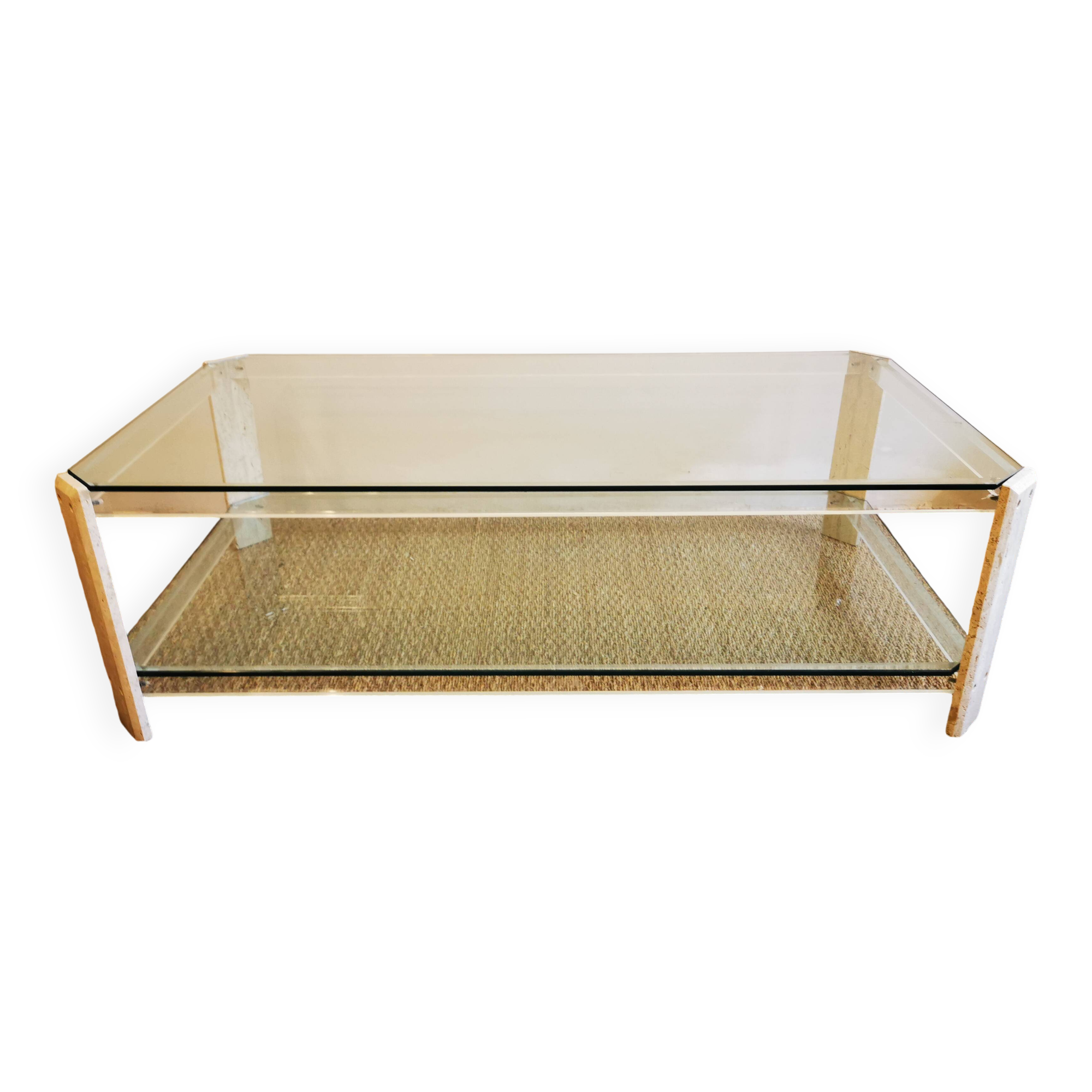 Italian travertine, perspex and glass coffee table, circa 1970