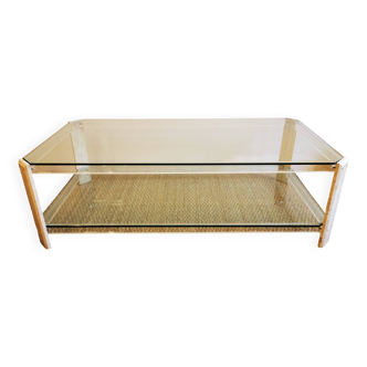Italian travertine, perspex and glass coffee table, circa 1970