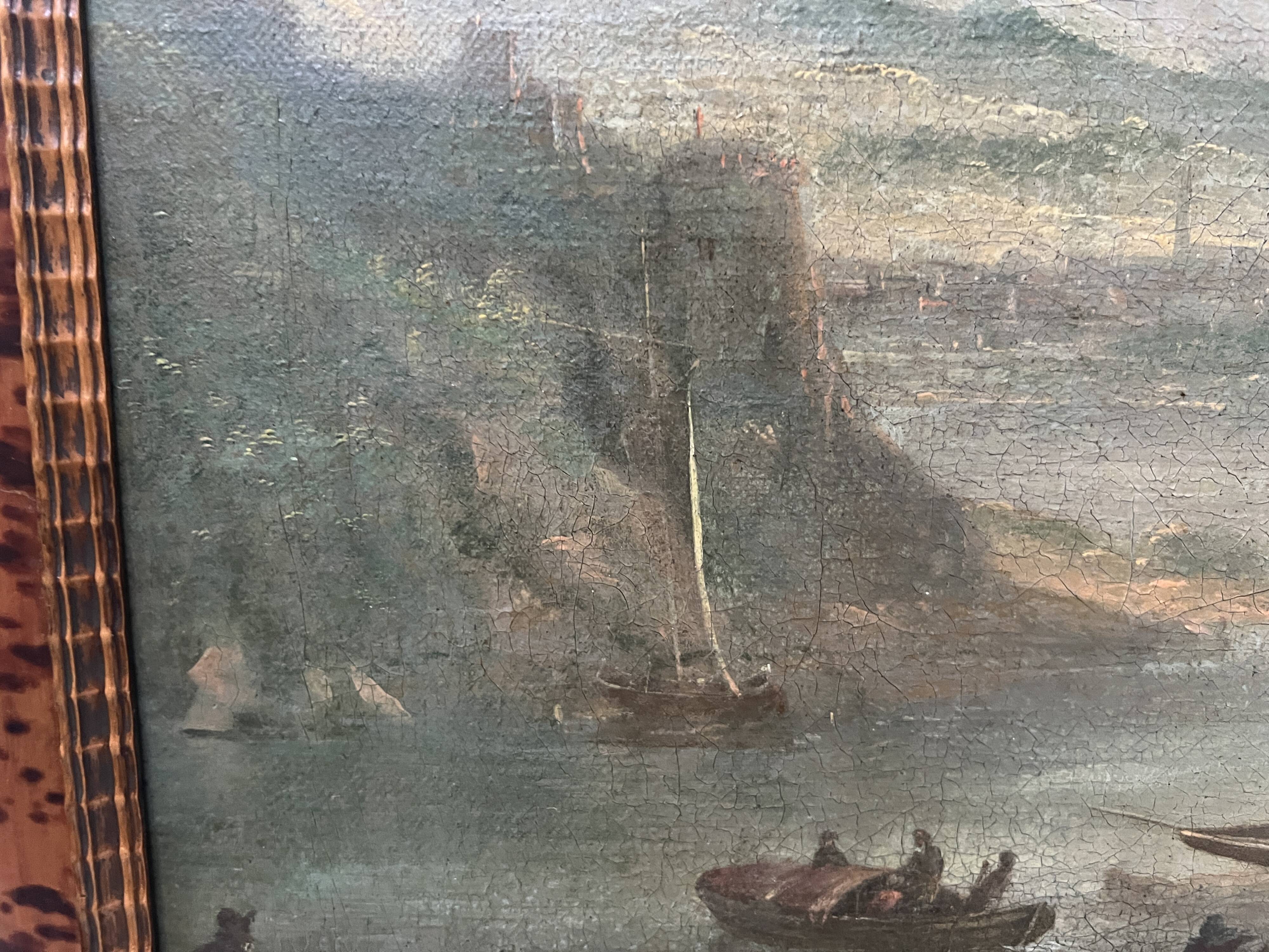 Oil on canvas "Seascape and Mountains" 19th century