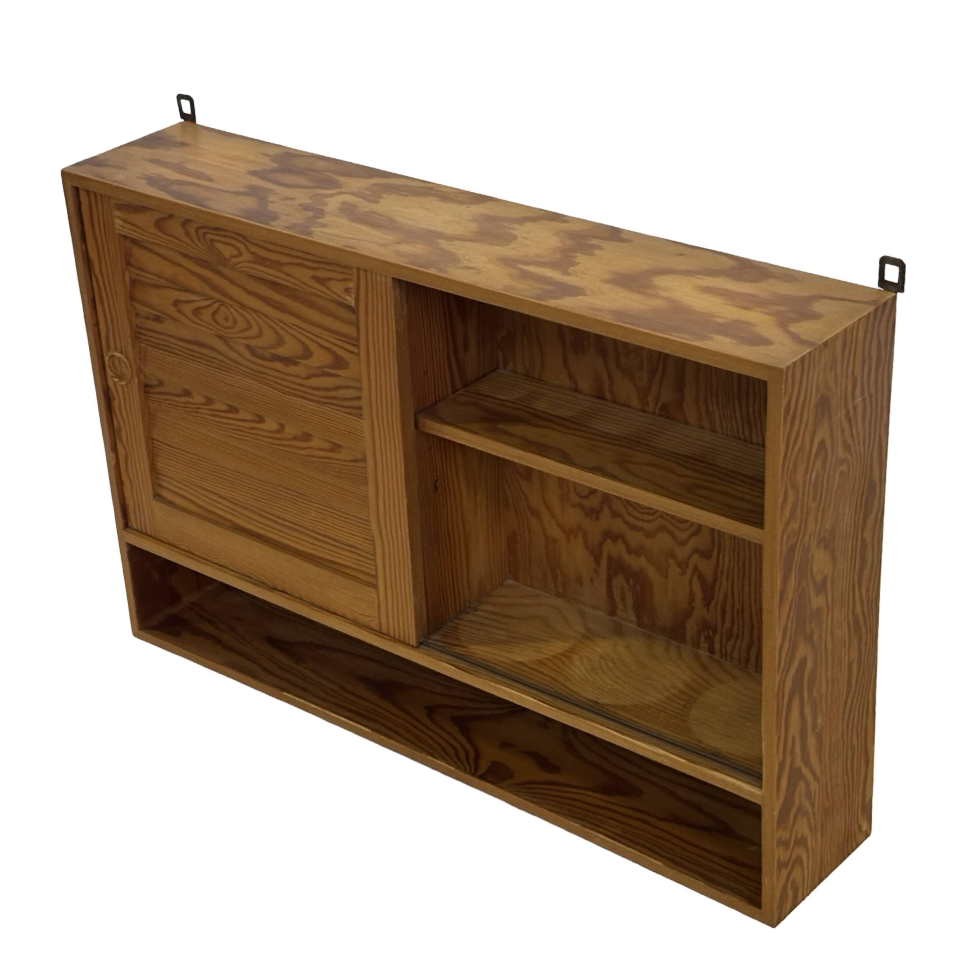 Vintage 1970s pinewood wall cabinet shelf wall unit