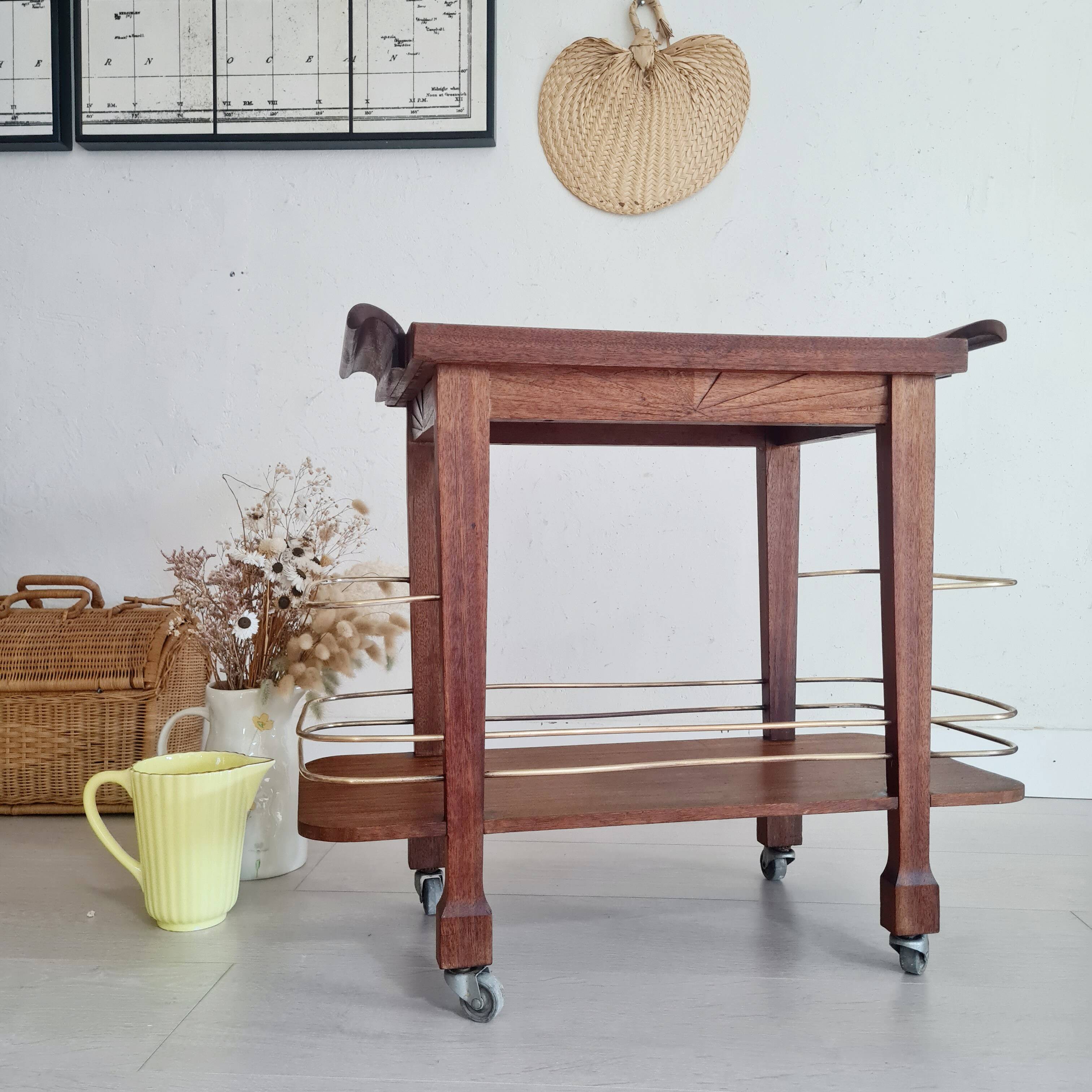 Desserte Art déco bois et laiton - petit modèle