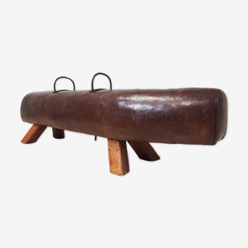 Vintage leather cut down pommel horse bench