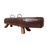 Vintage leather cut down pommel horse bench