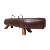 Vintage leather cut down pommel horse bench