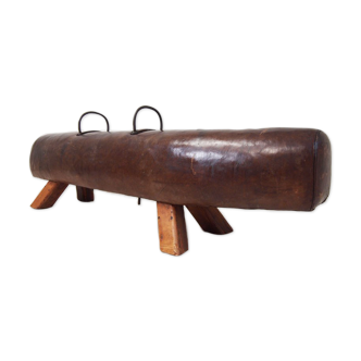 Vintage leather cut down pommel horse bench