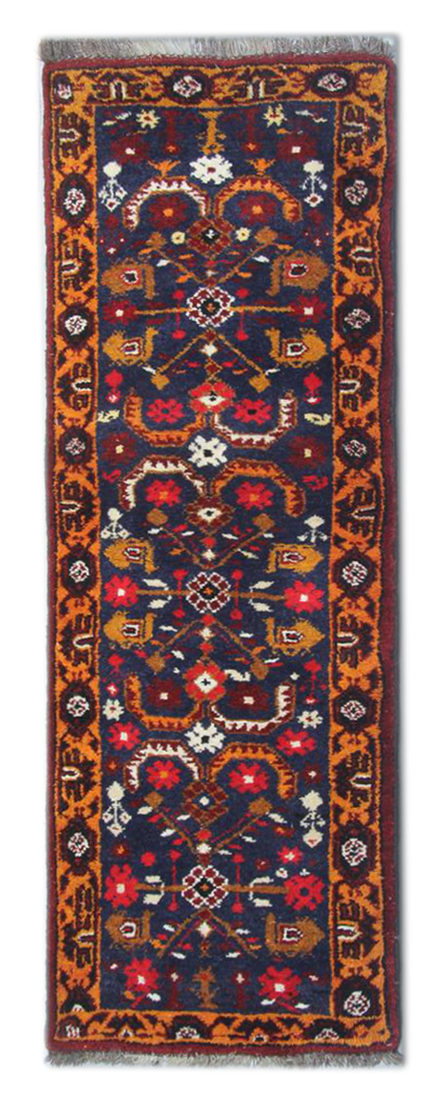 Traditional blue tribal runner rug handmade oriental wool carpet runner 140x215cm