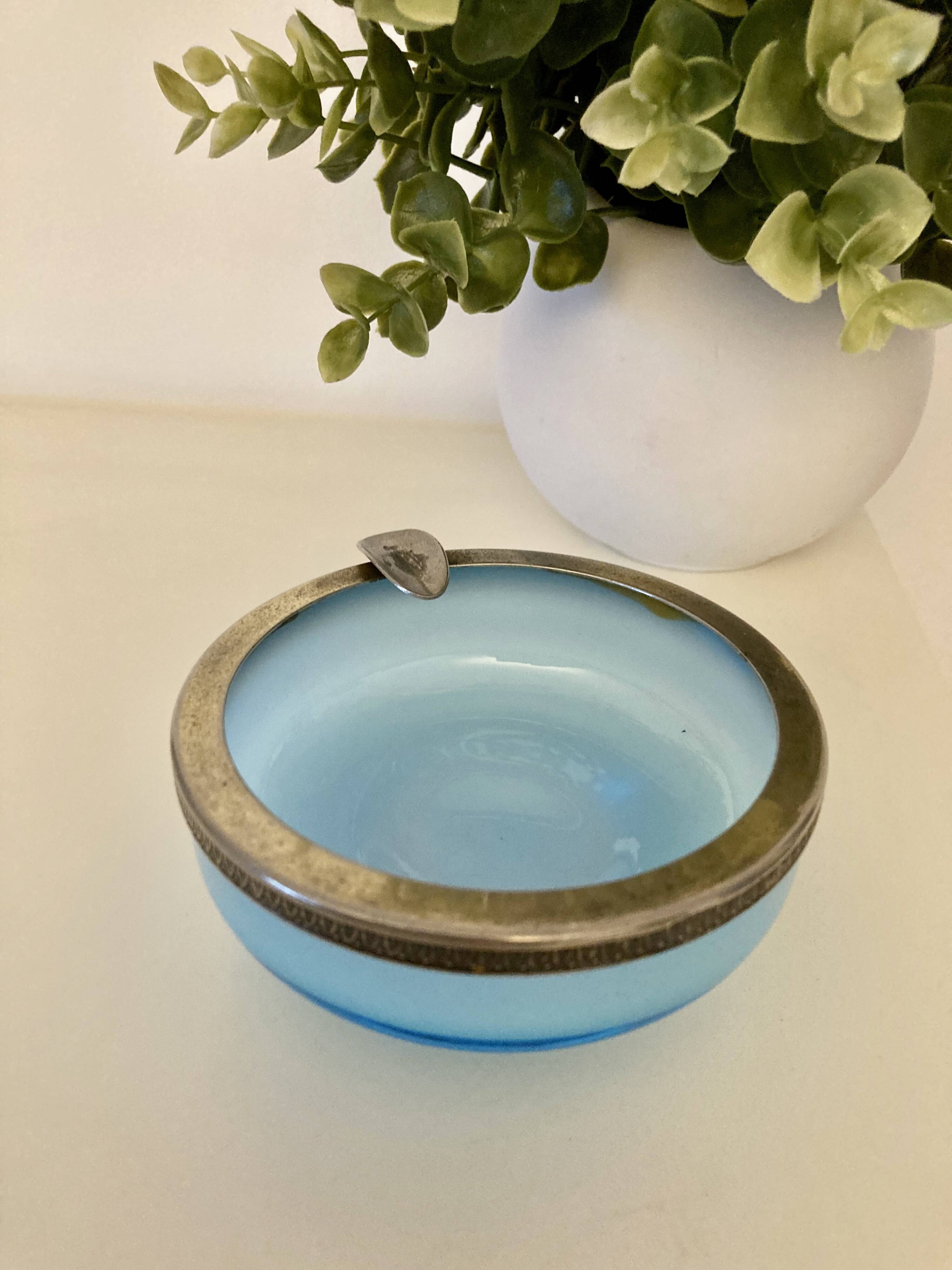 Blue opaline ashtray