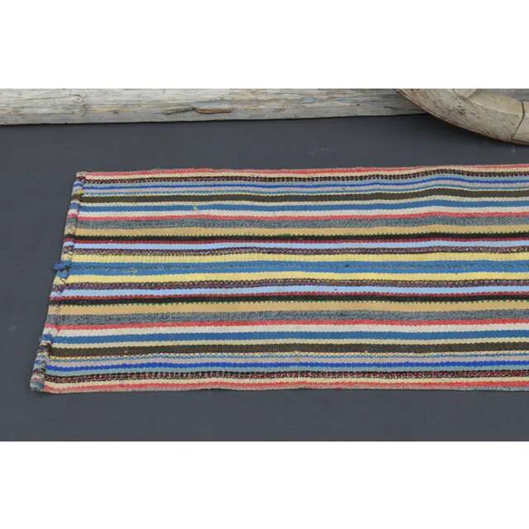 1970s Vintage Turkish Oushak Handmade Wool Cotton Blue Runner Rug 56x229