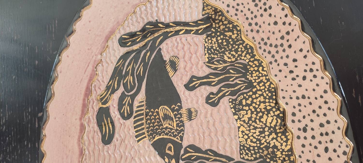 Large enamelled earthenware dish signed Tony Jaillet from the 1950s-60s.