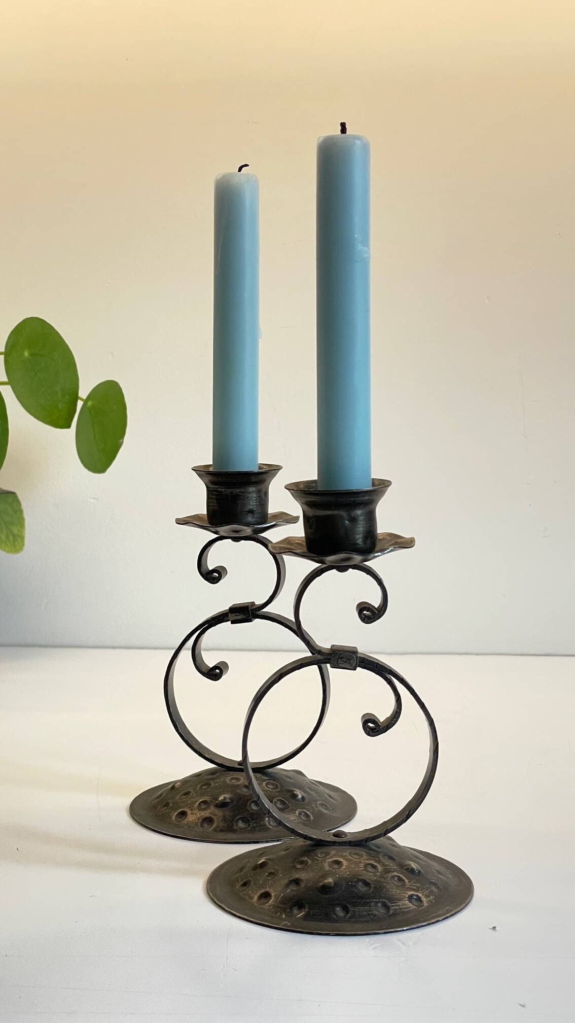 Vintage Black Patina Metal Candlesticks