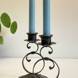 Vintage Black Patina Metal Candlesticks