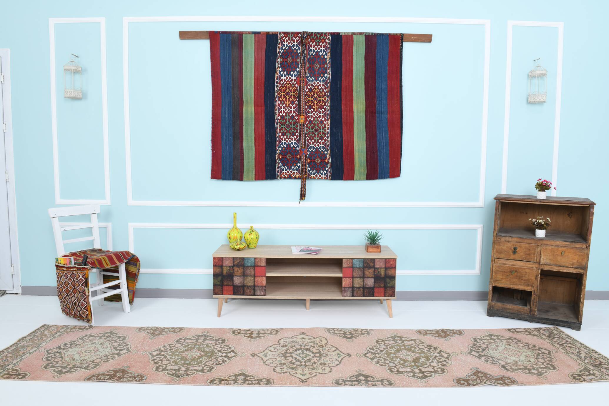 3x12 Pink & Brown Madallion Pattern Persian Runner Rug, 79x382Cm