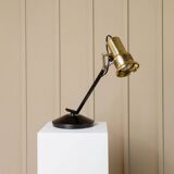 Vintage metal table lamp in Hollywood Regency style, black base with brass shade by Gigidi Iluminazione, 80s