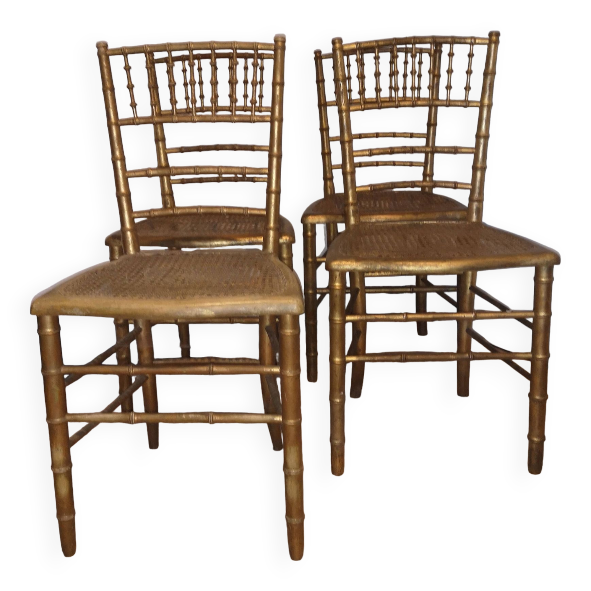 4 napoleon 3 golden wood bamboo chairs