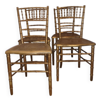 4 napoleon 3 golden wood bamboo chairs