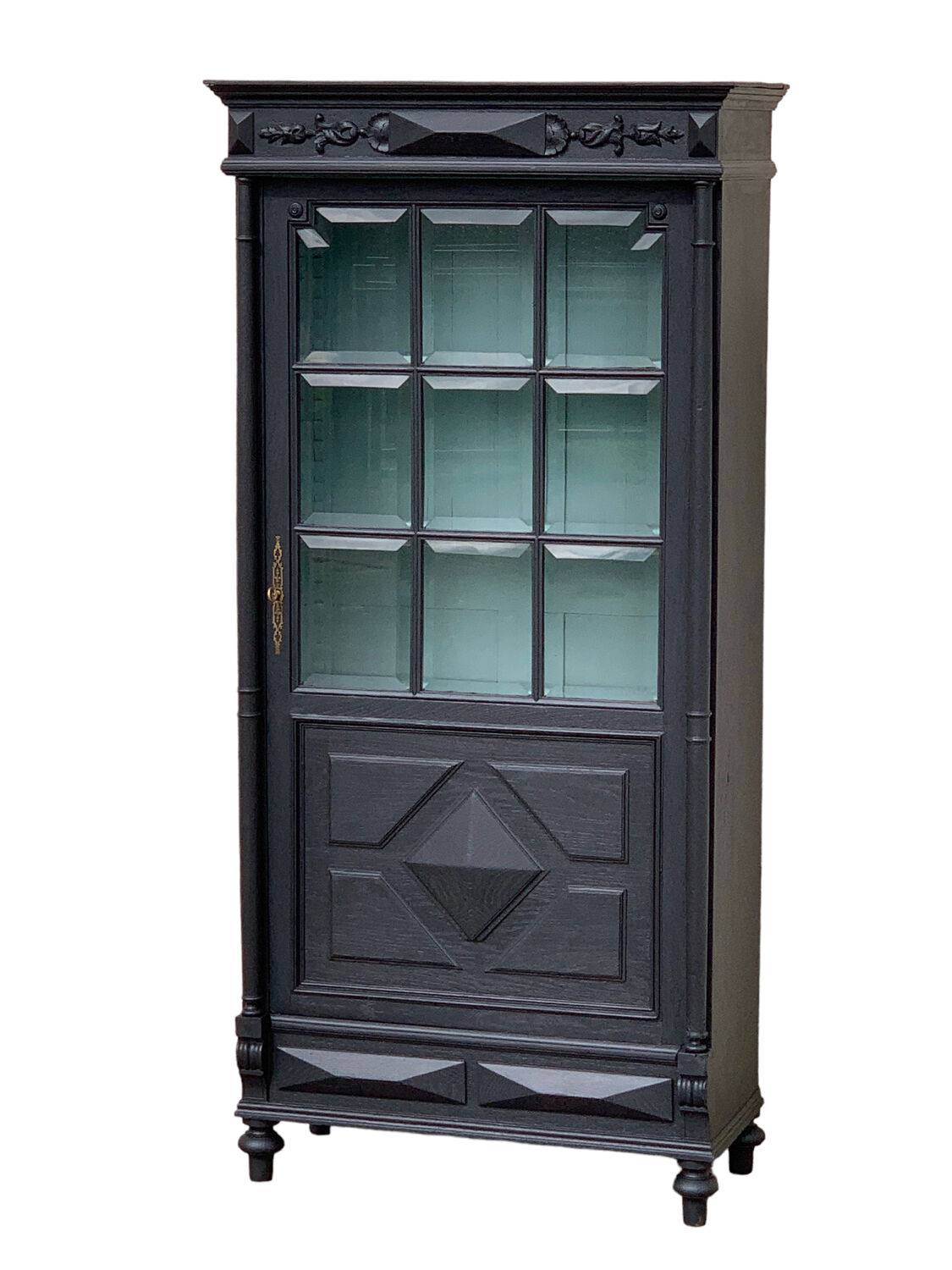 Armoire parisienne vitrée noire et vert grisé 150cm