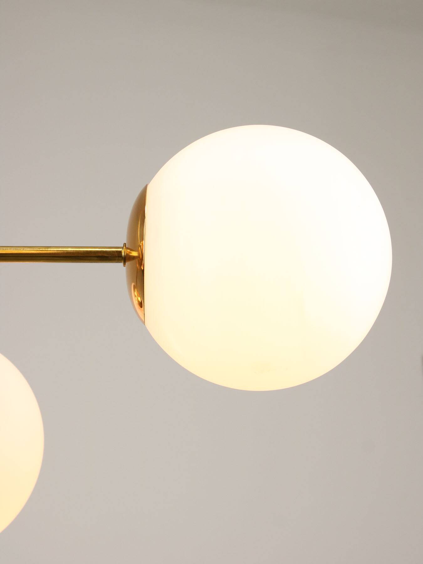 Italian Mid Century Golden Sputnik Chandelier with Opaline Shades, 1960s