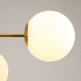 Italian Mid Century Golden Sputnik Chandelier with Opaline Shades, 1960s
