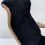 Vintage G.A. Berg “Torparen” Armchair, Oak, Black Sheepskin, Ottoman, 1960s