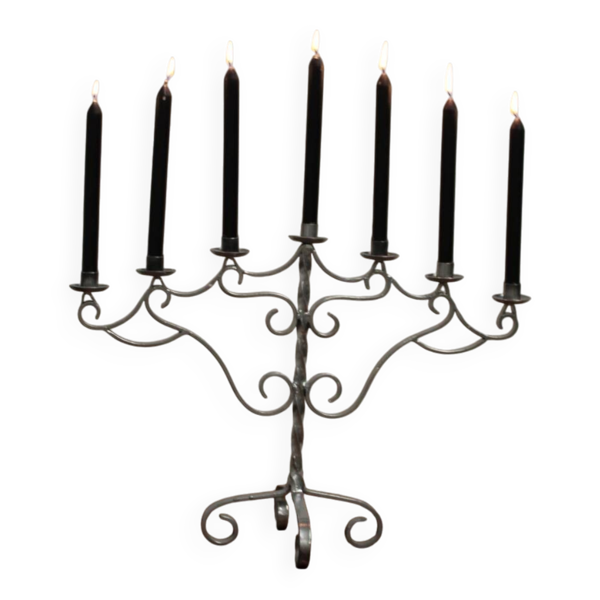 Chandelier de noel à 7 bougies en acier peint argent Suède