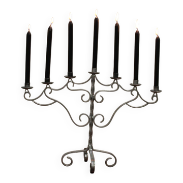 Chandelier de noel à 7 bougies en acier peint argent Suède