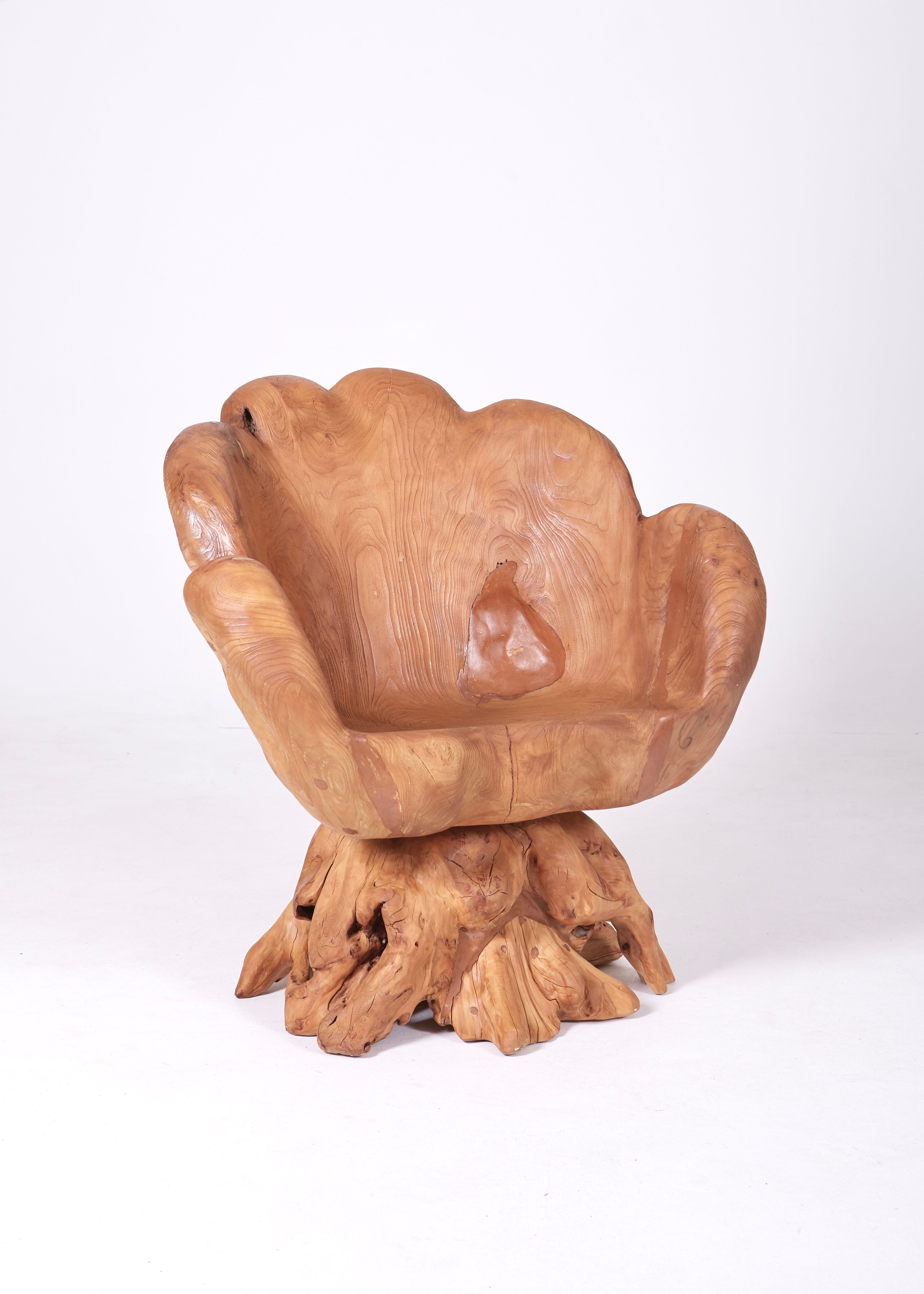Olive root armchair brutalist design