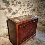 Buffet art déco français en noyer et acajou avec plateau en marbre, fin des années 1920