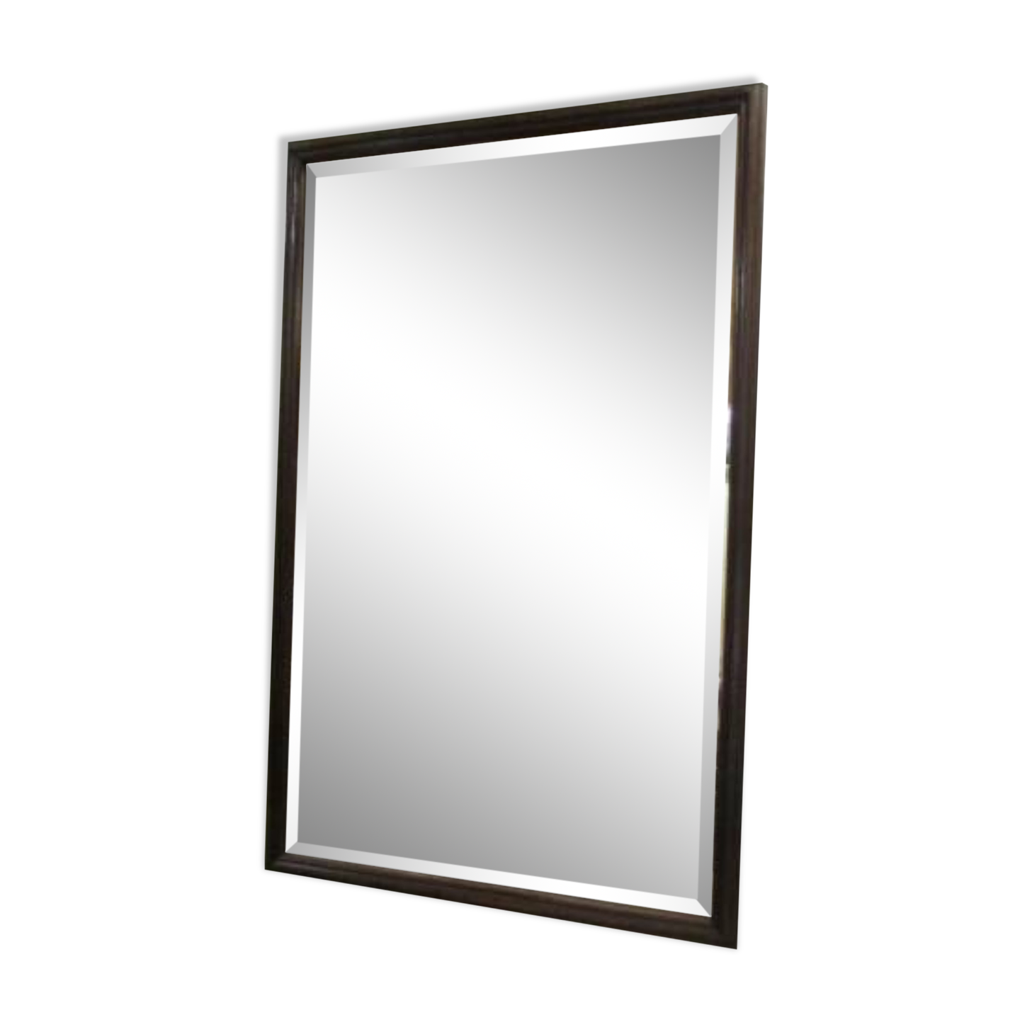 Large beveled mirror, simple wooden frame