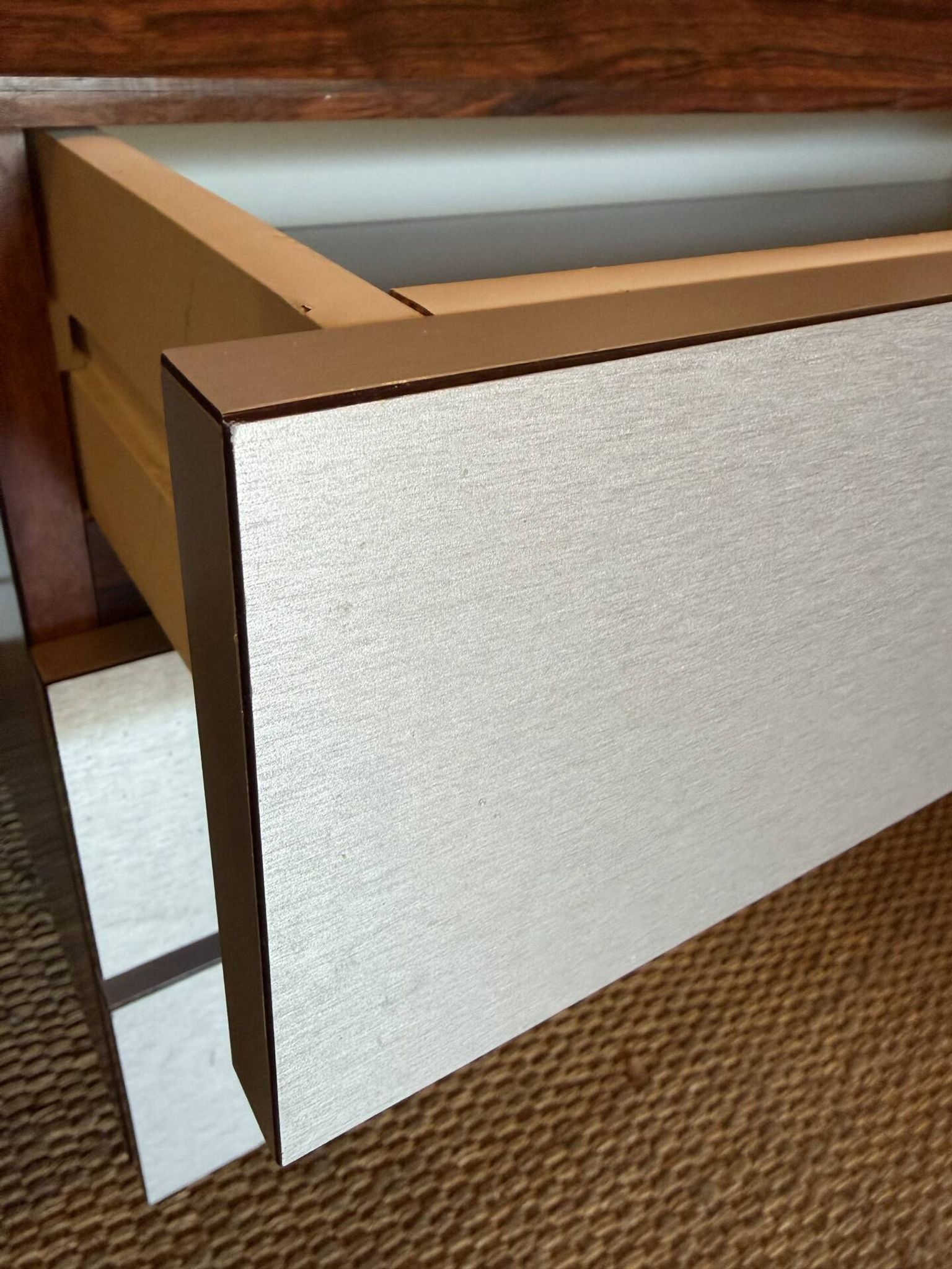 Pair of vintage rosewood and brushed aluminium chests of drawers